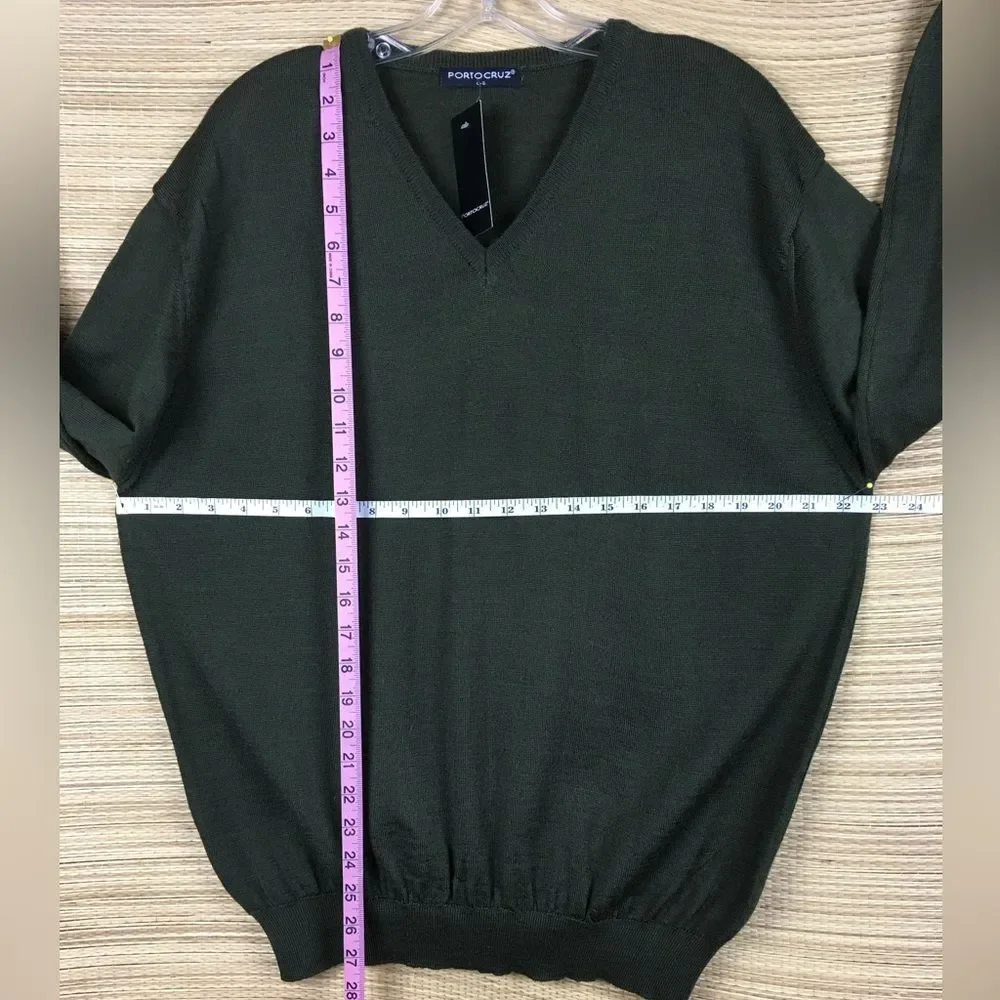 PORTO CRUZ NWT Vtg Wool Blend V-Neck  Sweater Pullover In Military Green Sz L/G